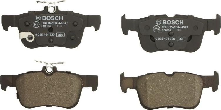 BOSCH 0 986 494 839 — Zestaw klocków hamulcowych, hamulce tarczowe
