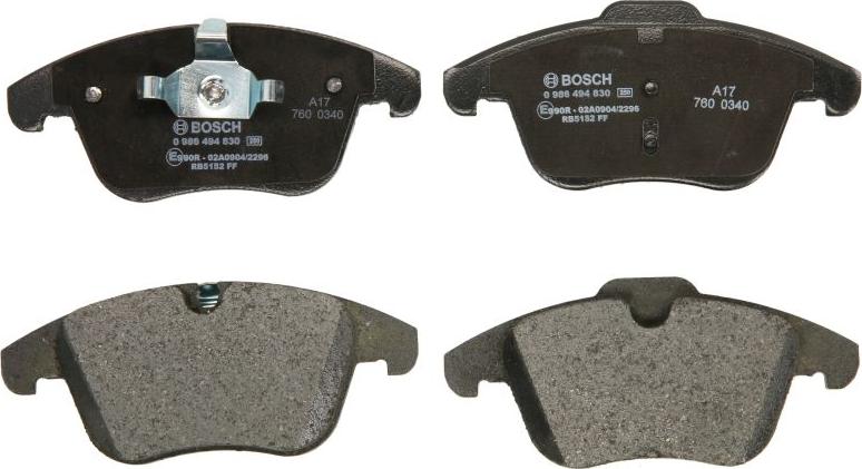 BOSCH 0 986 494 830 — Zestaw klocków hamulcowych, hamulce tarczowe