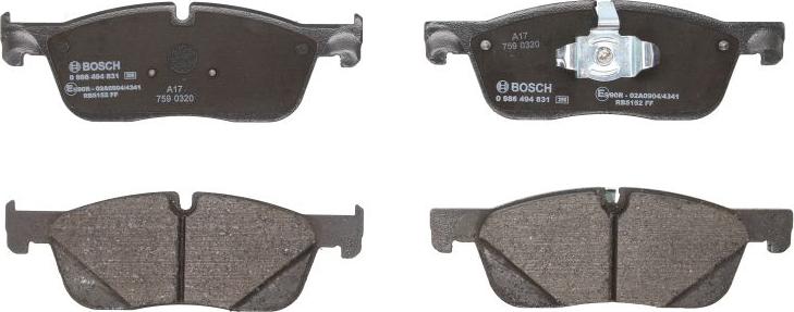 BOSCH 0 986 494 831 — Zestaw klocków hamulcowych, hamulce tarczowe