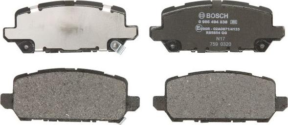BOSCH 0 986 494 838 — Zestaw klocków hamulcowych, hamulce tarczowe