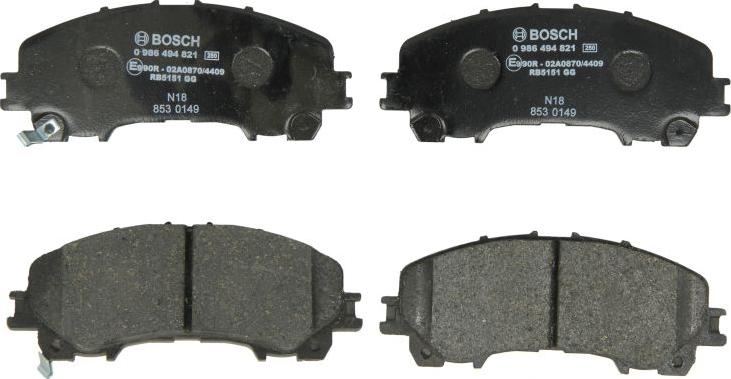 BOSCH 0 986 494 821 — Zestaw klocków hamulcowych, hamulce tarczowe