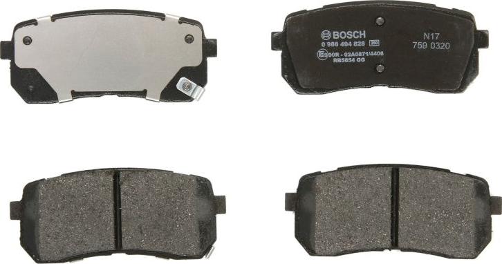 BOSCH 0 986 494 828 — Zestaw klocków hamulcowych, hamulce tarczowe