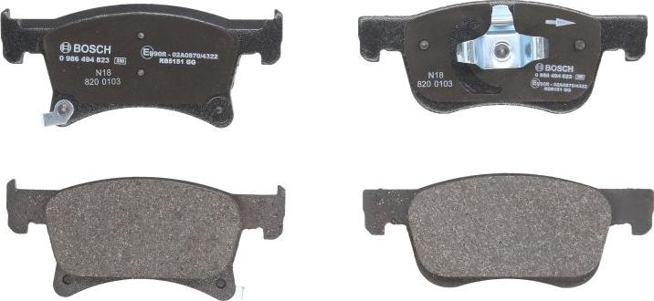 BOSCH 0 986 494 823 — Zestaw klocków hamulcowych, hamulce tarczowe