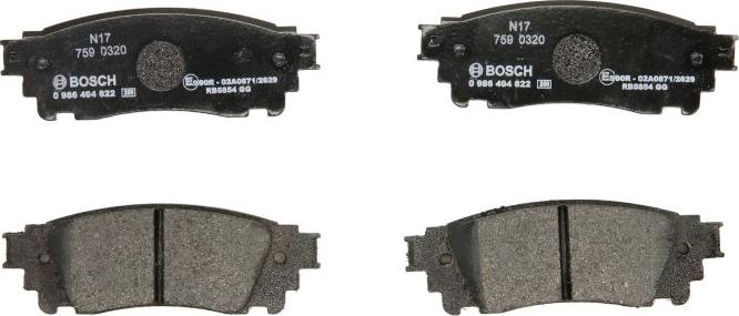 BOSCH 0 986 494 822 — Zestaw klocków hamulcowych, hamulce tarczowe