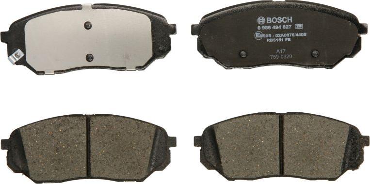 BOSCH 0 986 494 827 — Zestaw klocków hamulcowych, hamulce tarczowe