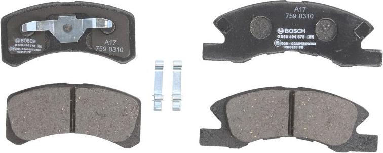 BOSCH 0 986 494 878 — Zestaw klocków hamulcowych, hamulce tarczowe