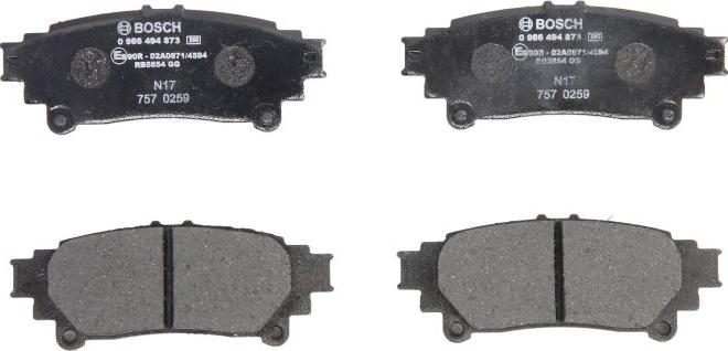BOSCH 0 986 494 873 — Zestaw klocków hamulcowych, hamulce tarczowe