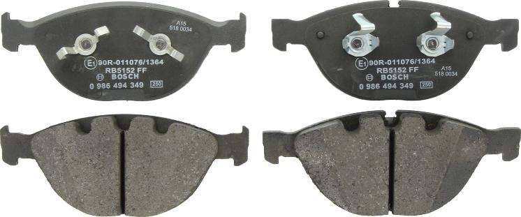 BOSCH 0 986 494 349 — Zestaw klocków hamulcowych, hamulce tarczowe