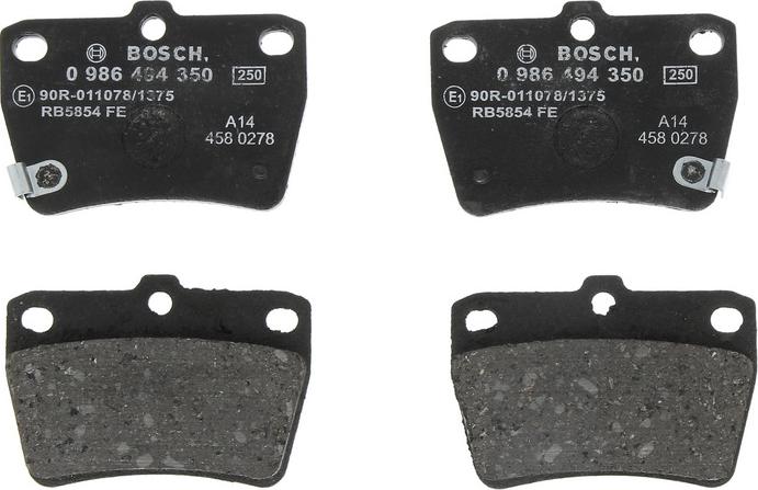 BOSCH 0 986 494 350 — Zestaw klocków hamulcowych, hamulce tarczowe