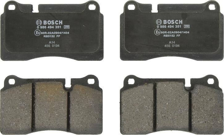 BOSCH 0 986 494 351 — Zestaw klocków hamulcowych, hamulce tarczowe