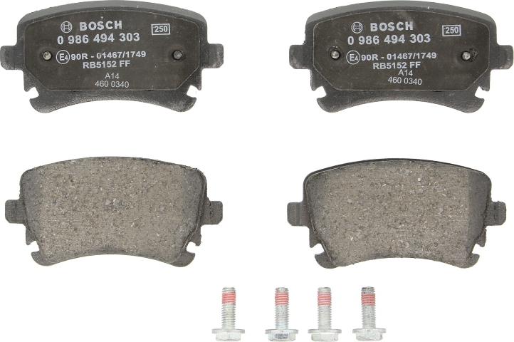 BOSCH 0 986 494 303 — Zestaw klocków hamulcowych, hamulce tarczowe