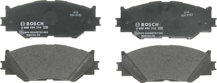 BOSCH 0 986 494 316 — Zestaw klocków hamulcowych, hamulce tarczowe
