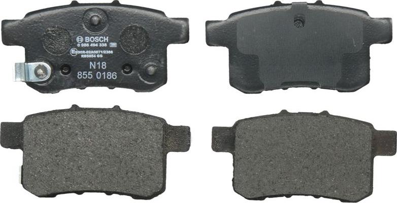 BOSCH 0 986 494 338 — Zestaw klocków hamulcowych, hamulce tarczowe