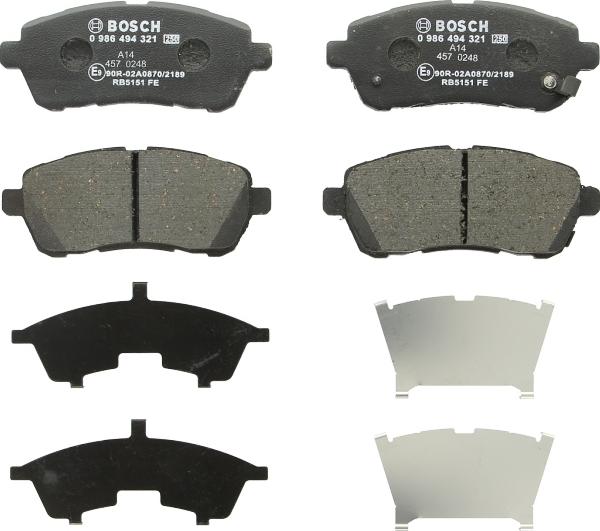 BOSCH 0 986 494 321 — Zestaw klocków hamulcowych, hamulce tarczowe