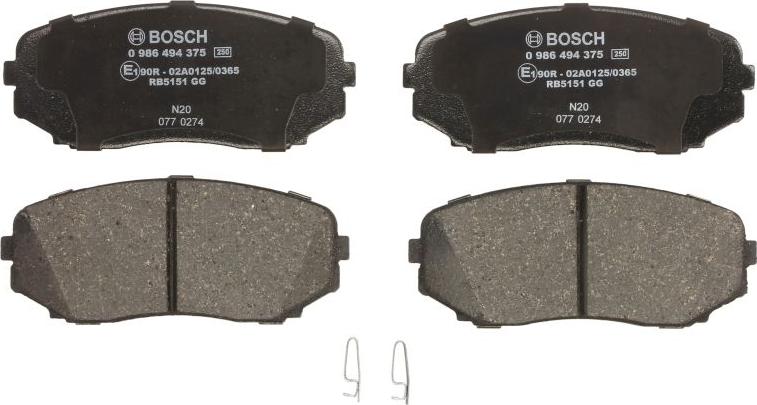 BOSCH 0 986 494 375 — Zestaw klocków hamulcowych, hamulce tarczowe