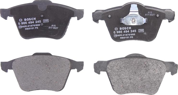 BOSCH 0 986 494 245 — Zestaw klocków hamulcowych, hamulce tarczowe