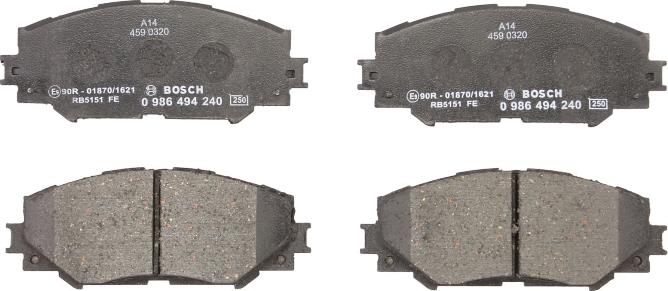 BOSCH 0 986 494 240 — Zestaw klocków hamulcowych, hamulce tarczowe