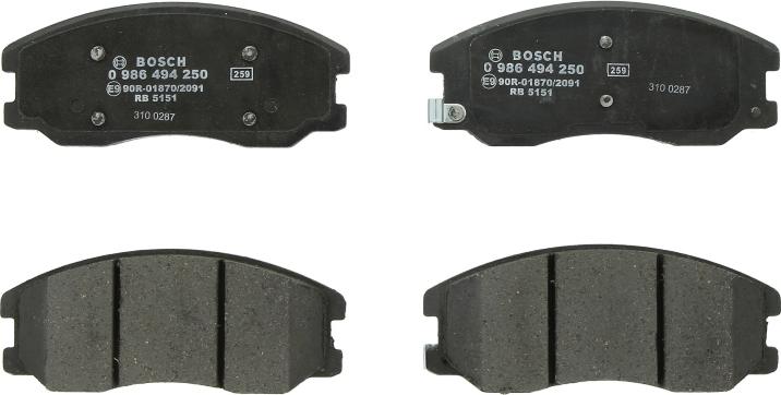 BOSCH 0 986 494 250 — Zestaw klocków hamulcowych, hamulce tarczowe