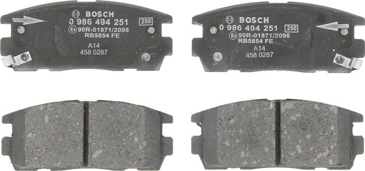 BOSCH 0 986 494 251 — Zestaw klocków hamulcowych, hamulce tarczowe