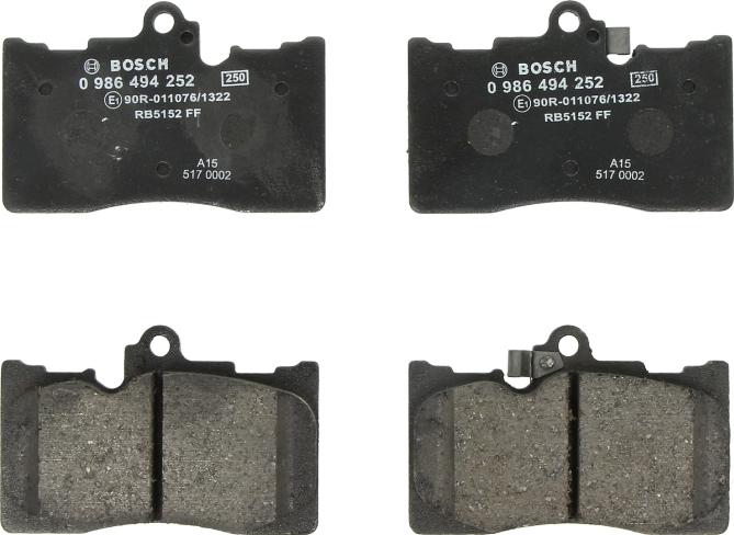 BOSCH 0 986 494 252 — Zestaw klocków hamulcowych, hamulce tarczowe