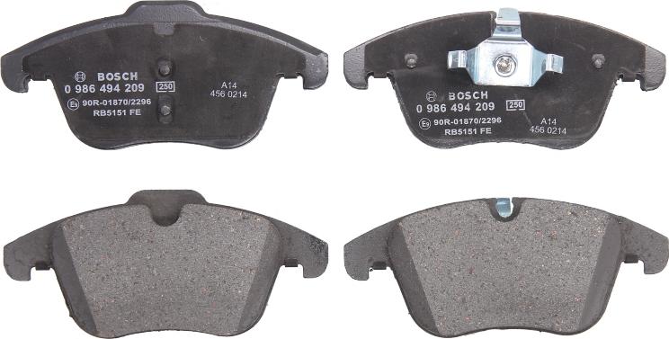 BOSCH 0 986 494 209 — Zestaw klocków hamulcowych, hamulce tarczowe