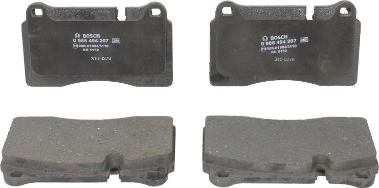 BOSCH 0 986 494 207 — Zestaw klocków hamulcowych, hamulce tarczowe