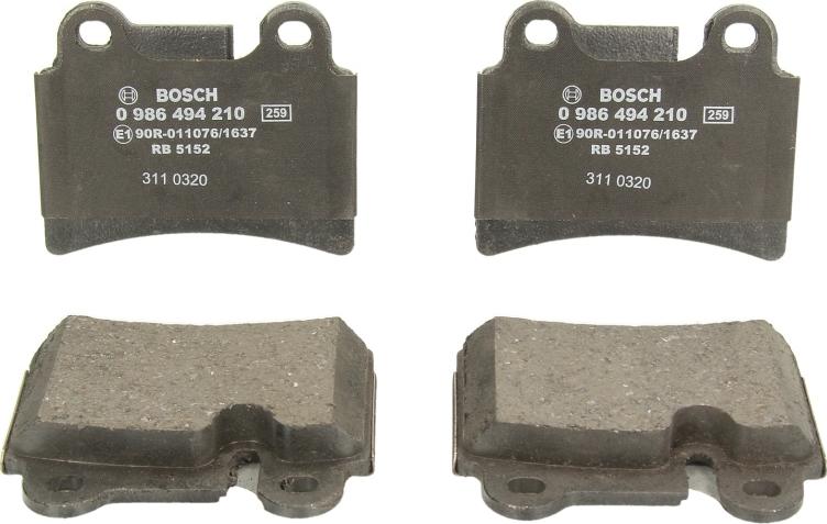 BOSCH 0 986 494 210 — Zestaw klocków hamulcowych, hamulce tarczowe