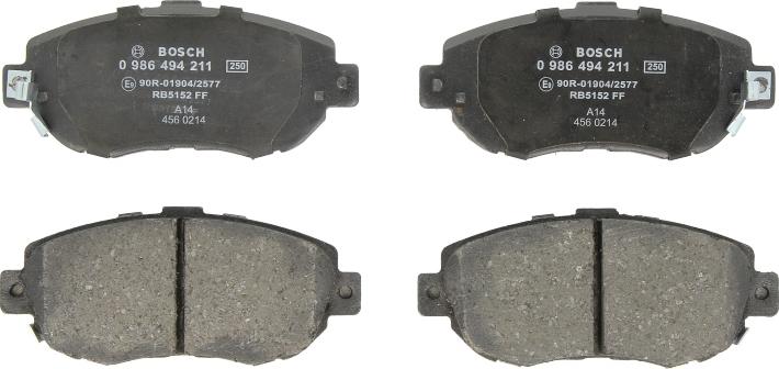 BOSCH 0 986 494 211 — Zestaw klocków hamulcowych, hamulce tarczowe
