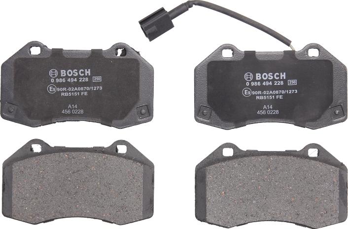 BOSCH 0 986 494 228 — Zestaw klocków hamulcowych, hamulce tarczowe