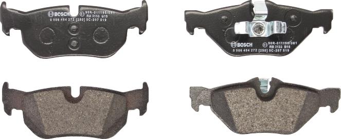 BOSCH 0 986 494 272 — Zestaw klocków hamulcowych, hamulce tarczowe