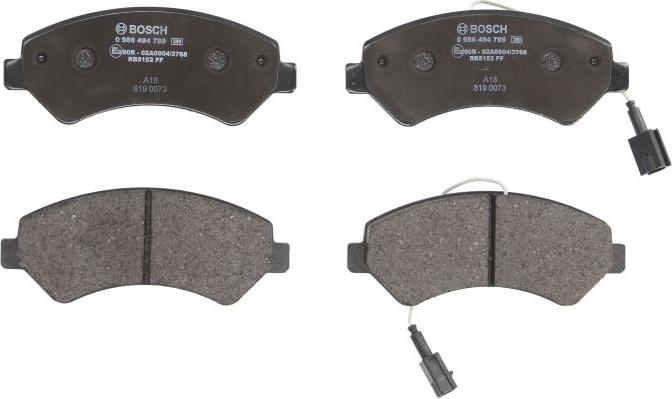 BOSCH 0 986 494 799 — Zestaw klocków hamulcowych, hamulce tarczowe