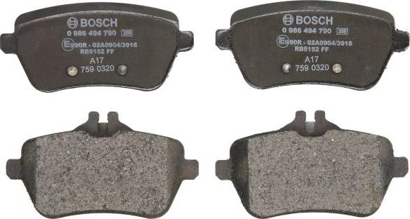 BOSCH 0 986 494 790 — Zestaw klocków hamulcowych, hamulce tarczowe
