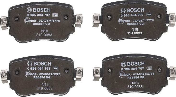 BOSCH 0 986 494 797 — Zestaw klocków hamulcowych, hamulce tarczowe