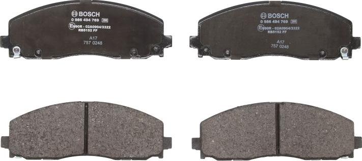 BOSCH 0 986 494 769 — Zestaw klocków hamulcowych, hamulce tarczowe