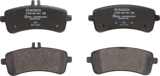 BOSCH 0 986 494 764 — Zestaw klocków hamulcowych, hamulce tarczowe
