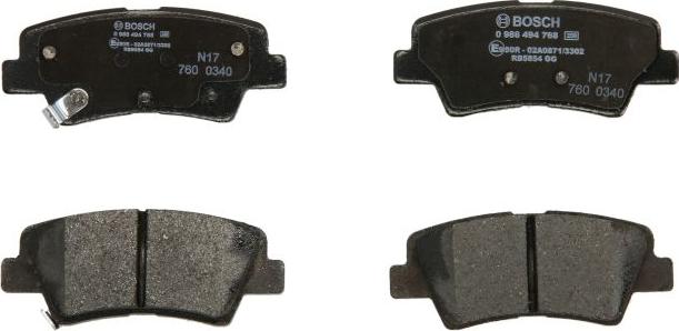 BOSCH 0 986 494 768 — Zestaw klocków hamulcowych, hamulce tarczowe