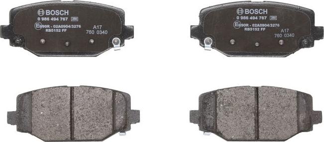 BOSCH 0 986 494 767 — Zestaw klocków hamulcowych, hamulce tarczowe