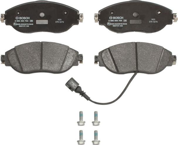 BOSCH 0 986 494 704 — Zestaw klocków hamulcowych, hamulce tarczowe