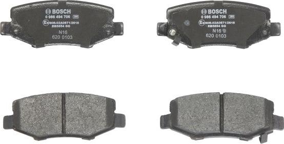 BOSCH 0 986 494 706 — Zestaw klocków hamulcowych, hamulce tarczowe