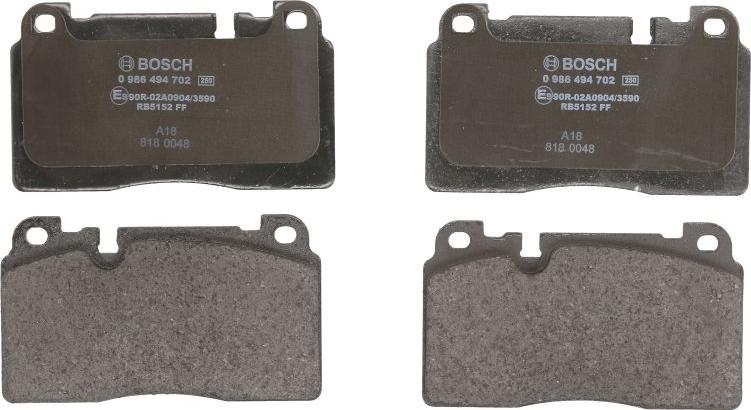 BOSCH 0 986 494 702 — Zestaw klocków hamulcowych, hamulce tarczowe