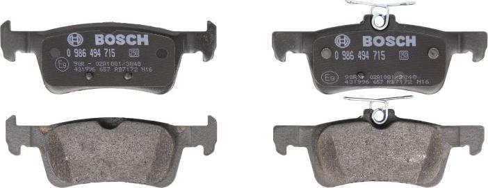 BOSCH 0 986 494 715 — Zestaw klocków hamulcowych, hamulce tarczowe