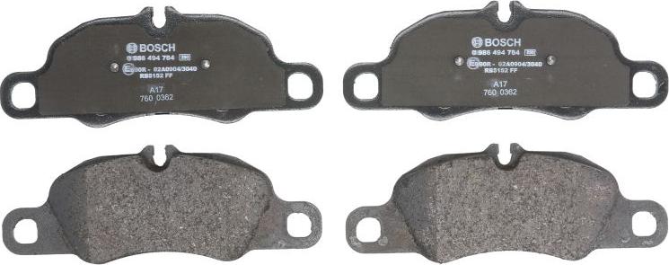 BOSCH 0 986 494 784 — Zestaw klocków hamulcowych, hamulce tarczowe