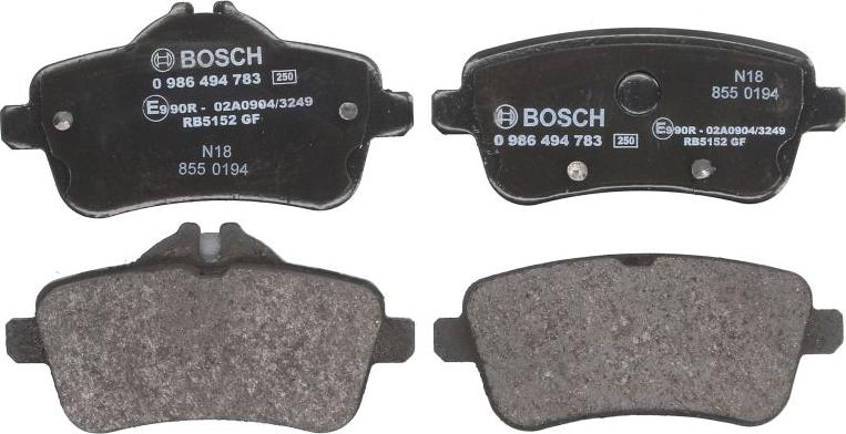 BOSCH 0 986 494 783 — Zestaw klocków hamulcowych, hamulce tarczowe