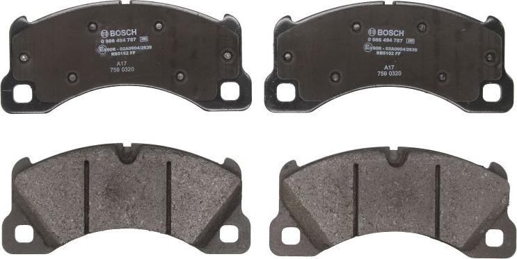 BOSCH 0 986 494 787 — Zestaw klocków hamulcowych, hamulce tarczowe