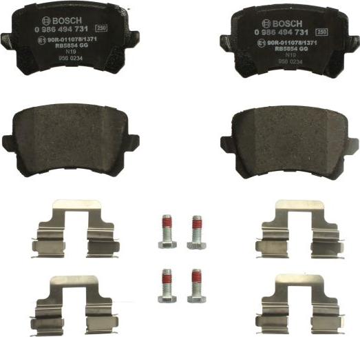 BOSCH 0 986 494 731 — Zestaw klocków hamulcowych, hamulce tarczowe