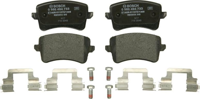 BOSCH 0 986 494 733 — Zestaw klocków hamulcowych, hamulce tarczowe