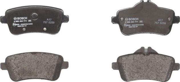 BOSCH 0 986 494 771 — Zestaw klocków hamulcowych, hamulce tarczowe