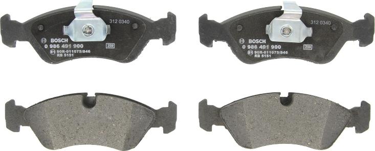 BOSCH 0 986 491 900 — Zestaw klocków hamulcowych, hamulce tarczowe