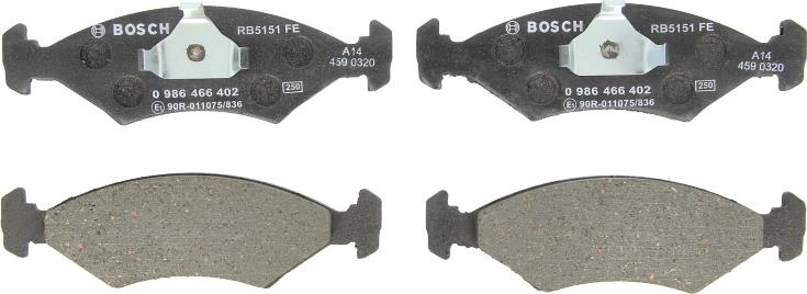 BOSCH 0 986 466 402 — Zestaw klocków hamulcowych, hamulce tarczowe