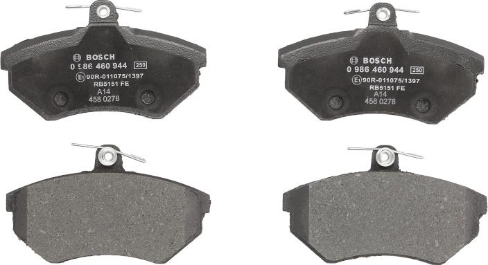 BOSCH 0 986 460 944 — Zestaw klocków hamulcowych, hamulce tarczowe